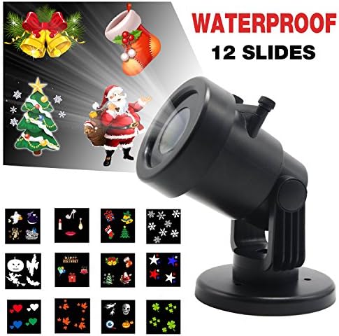 LED Landscape Projection Lights,Yocuby 12 Multicolor Patterns Indoor/Outdoor Waterproof Snowflakes Spotlight Lamp for Christmas, Halloween, Birthday, Celebration, Holiday, Wddding Party Decoration