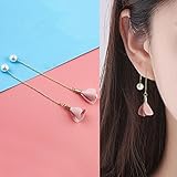 ERAWAN Women Fashion Gold Silver Plated Crystal Flower Drop Dangle Long Chain Earrings EW sakcharn (Pink)