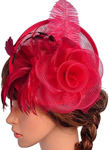 Oufeisha Womens Sinamay Mesh Net Fascinator Hat Burgundy Headband Top Hat