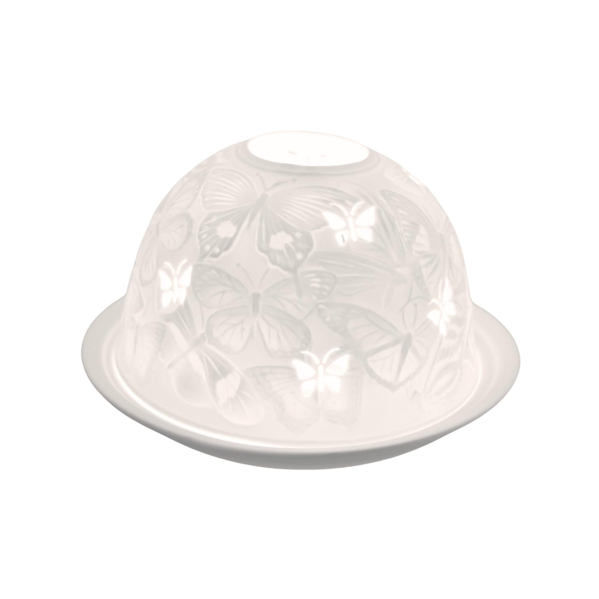 Nordic Lights Butterfly Porcelain Tealight Holder Dome | Candle Holder Projecting 3D Image Use With Scented Candle, LED Light | Living Room Decor Lights | Shade & Plate Set with Gift Box