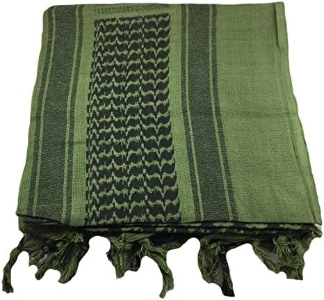 C4T Industries Military Shemagh Tactical Arab Keffiyeh Coalition Desert Scarf Wrap - 100% Cotton - 42" x 42" Cloth Provides Neck and Face Protection - Forest Green / Black