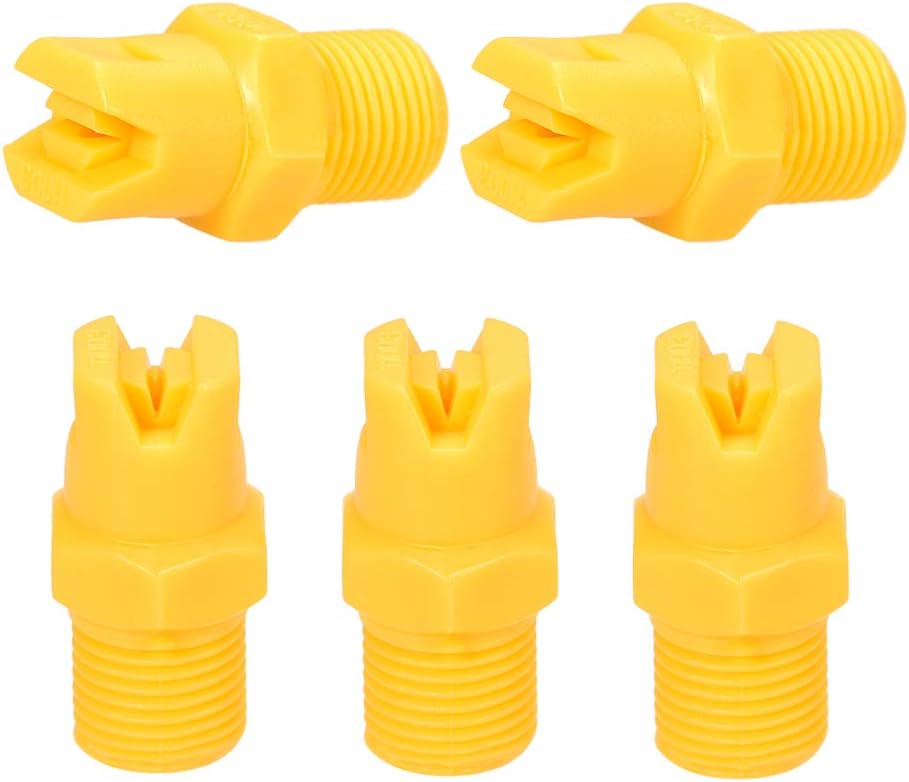 sourcing map Flat Fan Spray Tip, 1/8BSPT Male Thread PP Nozzle, 5 Pcs (110 Degree, 1.1mm Orifice Diameter)