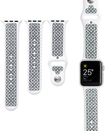 Sleek Apple Watch Silicone Sports Style Band with Unique Graphic Design / Replacement Strap / 3 Piece Set with S/M and M/L Bands (White with Black Pattern - 38 MM)