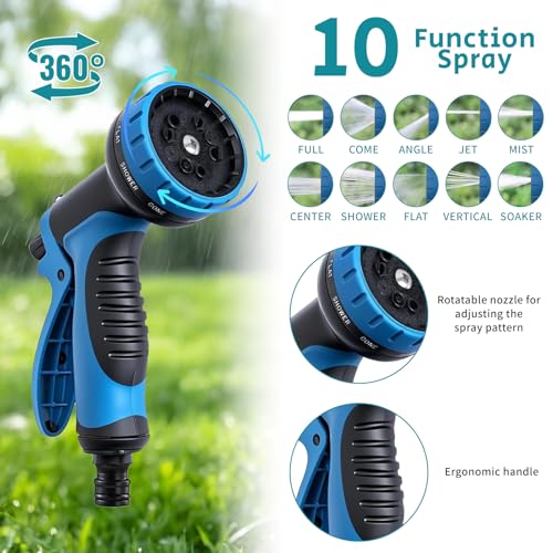 POP lina 15m Extendable Garden Water Hose with 1/2" and 3/4" Adapters with 10 Function Sprayer for Watering Irrigation Hose