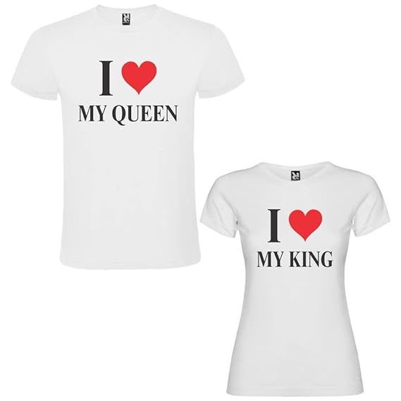 Pack De 2 Camisetas Blancas Para Parejas I Love My King Y I Love