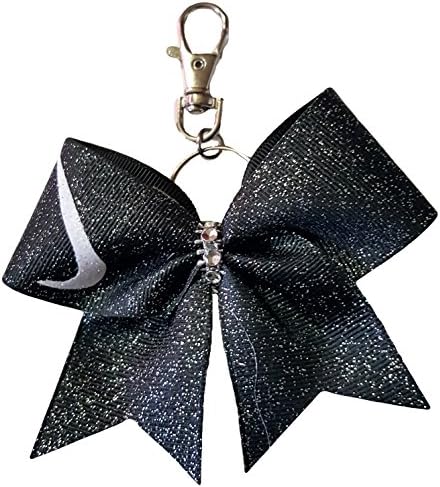 Cheer Bows Black Glitter Bling Swoosh Key Chain