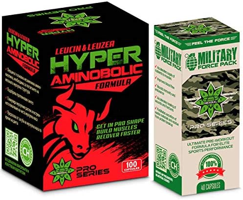 Cvetita Herbal, Leucinе and Leuzea Hyper Aminobolic + Military Force Pack, BCAA Amino Acid Build Muscles, Natural Herbal Pump Formula