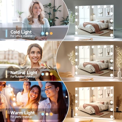 EDIMENS 58X46CM Hollywood LED Makeup Mirror with Touch Control - 15 Dimmable Lights, Adjustable Stand, Stable Base - Professional & Home Vanity Mirror for Precise Makeup (Ideal for UAE)
