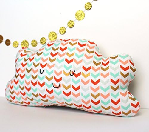 Cloud Throw Pillow, Cloud Cushion, Coral, Mint and Gold Geometric Print - Great for Kids Rooms