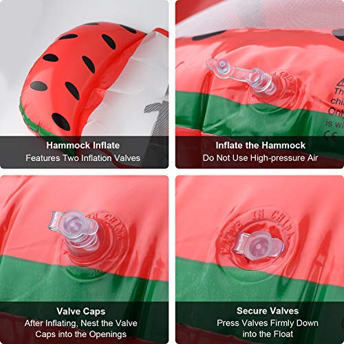 2-Pack(Rainbow,Watermelon) Premium Portable Swimming Pool Float Hammock, Multi-Purpose Inflatable Hammock (Saddle, Lounge Chair, Hammock, Drifter), Water Hammock Lounge