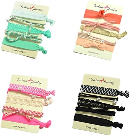 Ouchless Ponytail Holders Hand Knotted Friendship Bracelet Flower Print Knot Elastic Ribbon Hair Ties Headband Wristbands Girl Ponytail Holder Hair Accessories (#1)