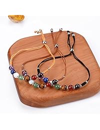 Cherry Tree Collection Pulsera de chakras de piedra natural   Tamaño ajustable de cuerda de nailon   cuentas de 0.236 in, espaciadores de plata   5"-6.5" mujeres niñas niño
