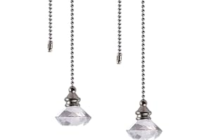 LONGSHENG Ceiling Fan Pull Chain Set - 2 pieces Clear Diamond Fan Pull Chains 20 Inch Ceiling Fan Chain Extender with Chain Connector Home Wedding Decor Ornament Pendant