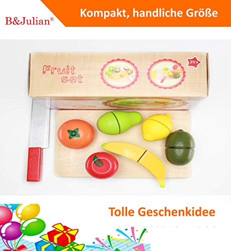 B&Julian® Schneiden Spielzeug Lebensmittel Holz Obst mit Schneidebrett Küchenspielzeug für Kinderküche Spielküche… – Bild 6