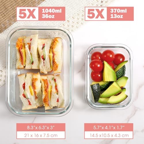 Set 10 Contenitori Vetro per Alimenti con Coperchi Ermetici, Senza BPA, Adatti a Microonde, Forno, Frigo e Congelatore, per Meal Prep, Rosa