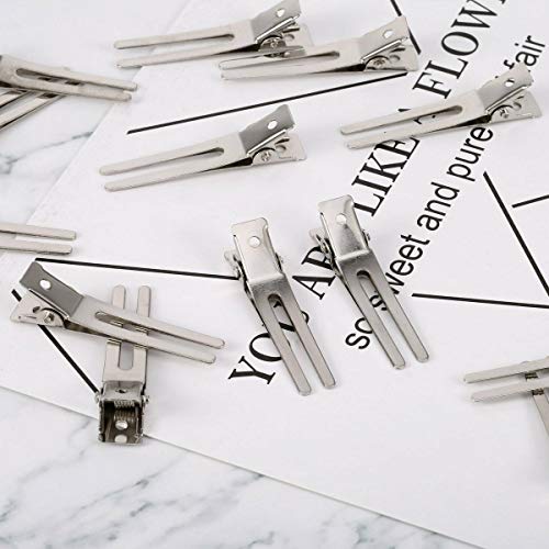 Twdrer 100PCS Hairdressing Double Prong Pin Curl Clips, Curl Setting Section Hair Clips Metal Alligator ClipsHairpins For Hair Bow, Hair Extensions, Hair Salon, Barber, Stylist (1.8", Silver) - Thumbnail 4