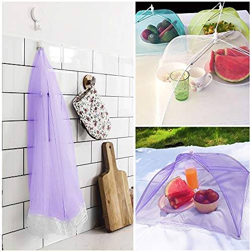 Pop-Up Mesh Screen Food Cover Tent Umbrella, SPANLA 8 Pack Colored Food Cover Net for Outdoors, Screen Tents, Parties Picnics, BBQs, Reusable and Collapsible Reusable and Collapsible,17 Inches - Thumbnail 5