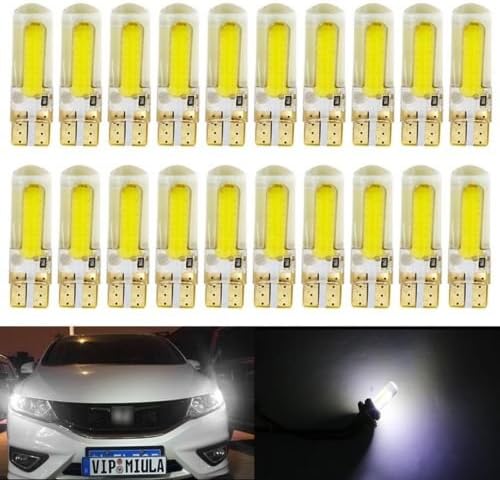 White T10 Silicone 200 Lumens T10 194 Wedge COB 20-SMD LED Bulb Car Replacement Lights License Plate Interior Lamp Door Map Cargo Courtesy Light 12V 8000K (20-Pack)