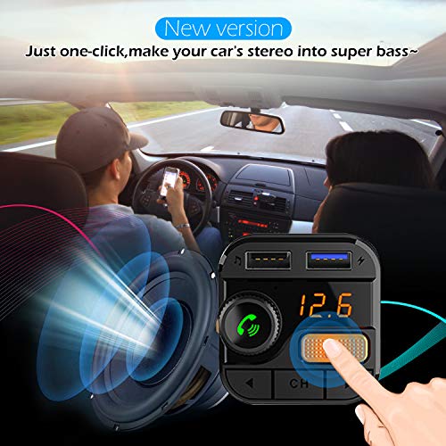 FITNATE Car Bluetooth FM Transmitter,Upgraded Version Bluetooth5.0 Wireless Car FM Radio Music Player,Super Bass, Support Hands-Free Calling
