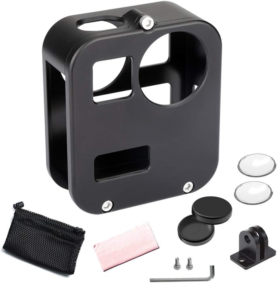 Dengofng Aluminum Alloy Housing Frame Cage Kit for GoPro Max Panoramic Camera Expansion Accessories Includes Protective Shell & 2 Lens Caps & 2 Clear Housing Lens Caps