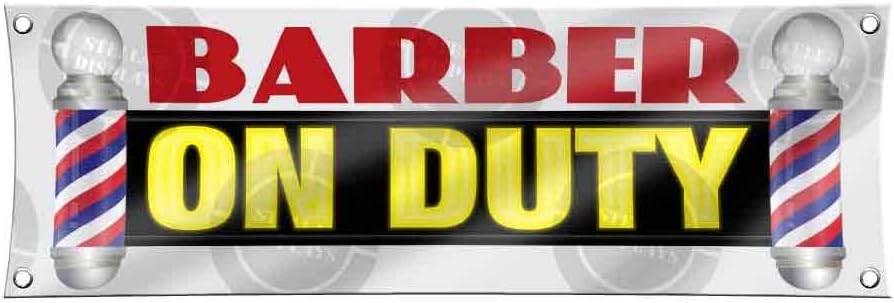 Barber ON Duty Banner (1ft X 3ft) Open On Duty Sign Hiring Display Barber Pole Cheap Best