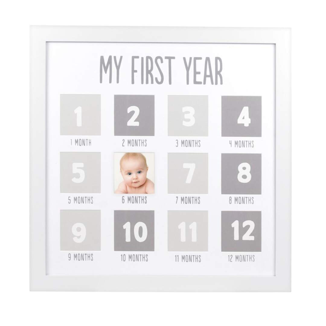 Pearhead My First Year Photo Moments Baby Keepsake Picture Frame, Baby’s First Year Photo Frame, Mother’s Day Accessory, Gender-Neutral Baby Milestone Nursery Décor, White and Gray — image 1