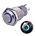 Ulincos® Latching Pushbutton Switch U16F2 1NO1NC SPDT ON/Off Silver Stainless Steel Shell with Blue LED Ring Suitable for 16mm 5/8