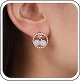 Andelaisi Boho Circle Pearl Earrings Gold Pearl Hoop Studs Earrings Vintage Moonstone Cherry Earrings Minimalist Pearl Circle Earrings Jewelry for Women