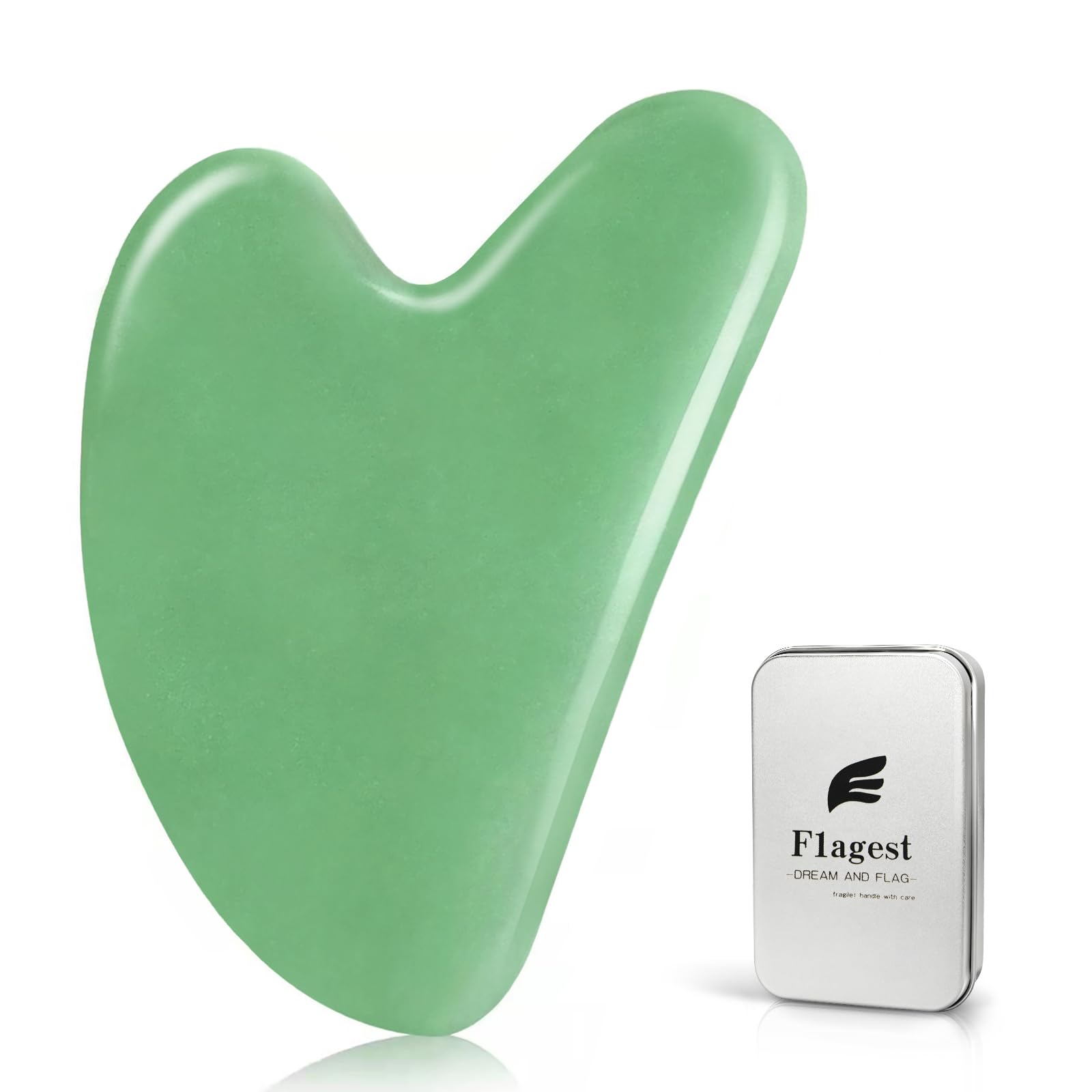 Flagest Gua Sha Tool, Nature Jade Stone Guasha Massage Tool for Scraping Facial and SPA Acupuncture Therapy - Heart Shape Jade Trigger Point Treatment on Face (Jade)