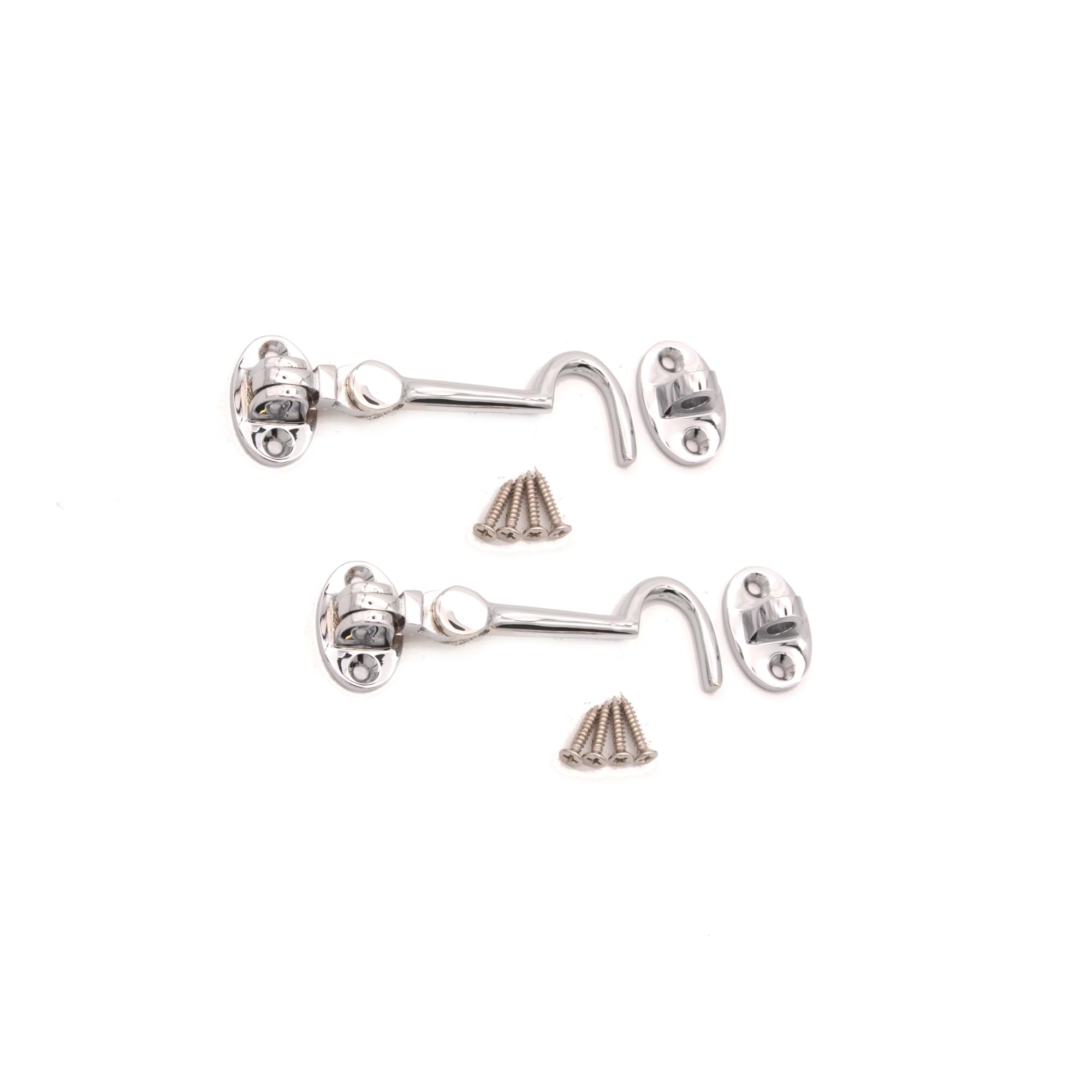 Pack of 2, 3" (75mm) Heavy Duty Brass Cabin Hook & Eye Silent Catch/Latch/Holder/Back Gate/Shed/Patio Door in Various Finishes (Polished Chrome)