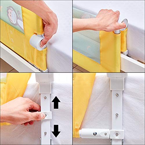 KOOLDOO 43 inch Foldable Baby Bed Rail Guard Extra Long Safety Toddler Bedrail with Reinforced Anchor Safety System - Animal Park Theme (Yellow) - Thumbnail 3