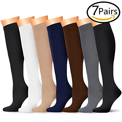 Compression Socks (7 Pairs), 15-20 mmhg is BEST Graduated Athletic & Medical for Men & Women, Running, Flight, Travel, Nurses, Pregnant - Boost Performance, Blood Circulation