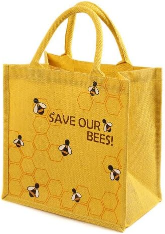 Jute Bag Shopping Bag Padded Handles Save Our Bees Yellow