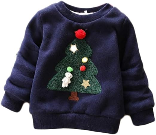 Amazon フッカツ クリスマス衣装 長袖tシャツ 子供服 キッズ服 パーカー 裏ボア スウェット ベビー服 女の子 男の子 部屋着 ツリー柄 プレゼントかわいい 3色 90 140 トレーナー パーカー 通販