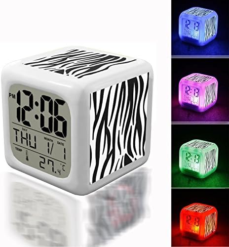 Wake Up Alarm Thermometer Night Glowing Cube 7 Colors Clock LED for Bedroom&amp;Table,School Desk Customize- 653. Seamless zebra pattern