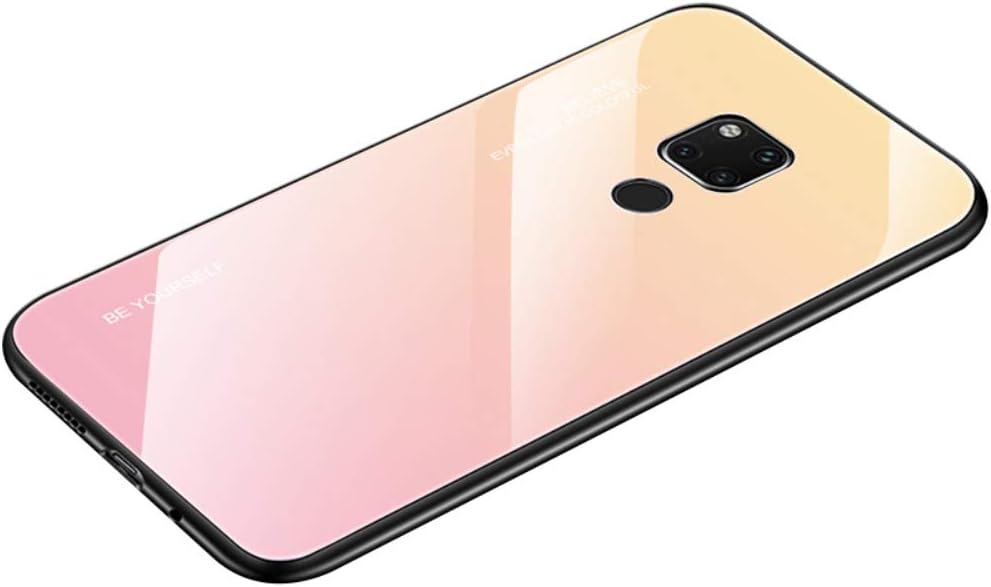 Fantasydao Compatible with Huawei Mate 20 pro Case Gradient Colorful Laser Aurora Tempered Glass Back Cover + Soft TPU Bumper Frame Ultra Thin Silicone Case for Huawei Mate 20 pro(Yellow + Pink)