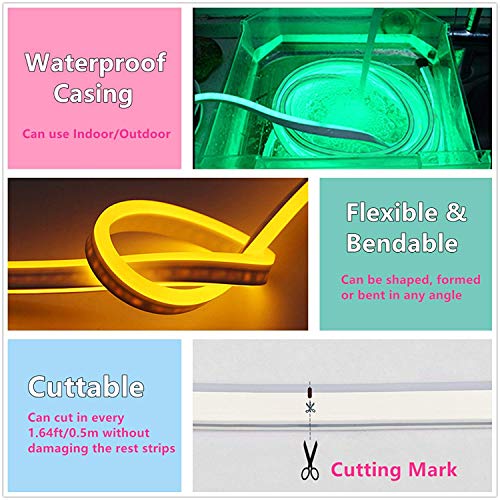 LED NEON Light, IEKOVTM AC 110-120V Flexible LED Neon Strip Lights, 120 LEDs/M, Dimmable, Waterproof 2835 SMD LED Rope Light + Remote Controller for Home Decoration (65.6ft/20m, Blue)