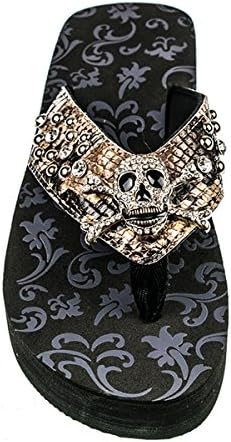 Western Skull Inspired Rhinestones Flip Flop FS084 (Size 9, Brown)
