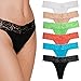 6 Pack Cotton Thong Underwear Lace Trim Soft Sexy Lingerie Panties For Women Set, Large / 10-12, Multicolor