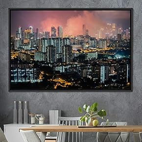 signwin Framed Canvas Wall Art City Illuminations Aerial...