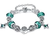 Vintage European Fashion Green Murano Glass Charm Heart Beaded Silver Plated Diy Bracelet 7.87