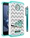 Moto Z Force Case, Moto Z Force Droid Case, Style4U Shockproof Cute Owl Studded Rhinestone Crystal Bling Hybrid Armor Case for Motorola Moto Z Force, Moto Z Force Droid with 1 Stylus (White Teal)
