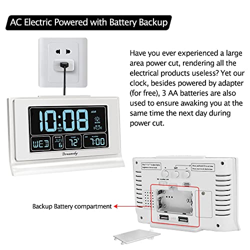 DreamSky Digital Alarm Clock with Battery Backup for Bedroom, Auto Set