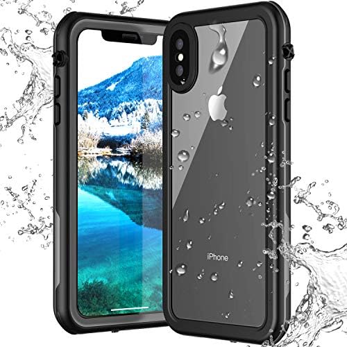 iPhone Xs/X Waterproof Case, ROBO iPhone Xs/X Case Waterproof Shockproof Snowproof Clear Slim Case for iPhone Xs/X (5.8 inch) (Black+Transparent)