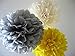 Furuix 15pcs Yellow Grey Elephant Baby Shower Decorations Tissue Paper Pom Pom Tissue Paper Gray and Yellow Nursery Decor/ Bridal Shower Birthday Decorations /You are My Sunshine Party Decor