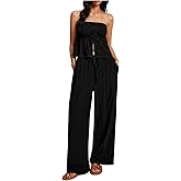 Floerns Women's 2 Piece Outfit Cute Bowknot Strapless Tube Top Wide Leg Pants Set