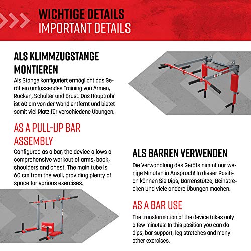 K-Sport-Klimmzugstange-Dip-Station-zur-Wandmontage-I-Kraftstation-mit-Pull-Up-Bar-Dip-Stange-I-Kraftturm-Klimmzugturm-I-Klimmzug-Dip-Station-I-Professionelle-Fitnessgeraete-fuer-Zuhause