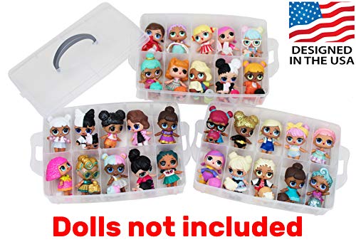 HOME4 Stackable Storage Container - Toy Organizer Case - 3 Layers 30 Adjustable Compartments - Perfect for Small Dolls and Toys - Dolls Not Included