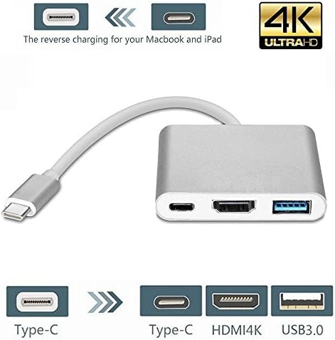USB Type C to HDMI Adapter 4K Ultra HD, WEILIANTE USB 3.1 Type C to USB Type C/HDMI/USB 3.0 Digital Multiport Video Converter Adatper for Macbook/Chromebook Pixel/USB-C Devices (Sliver)