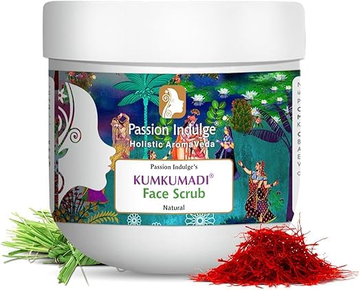 Passion Indulge Kumkumadi Face Scrub 200g Gentle Ayurvedic Exfoliator with Kumkumadi Oil, Saffron, Walnut & Vetiver – Reduces Dark Spots, Blackheads & Whiteheads